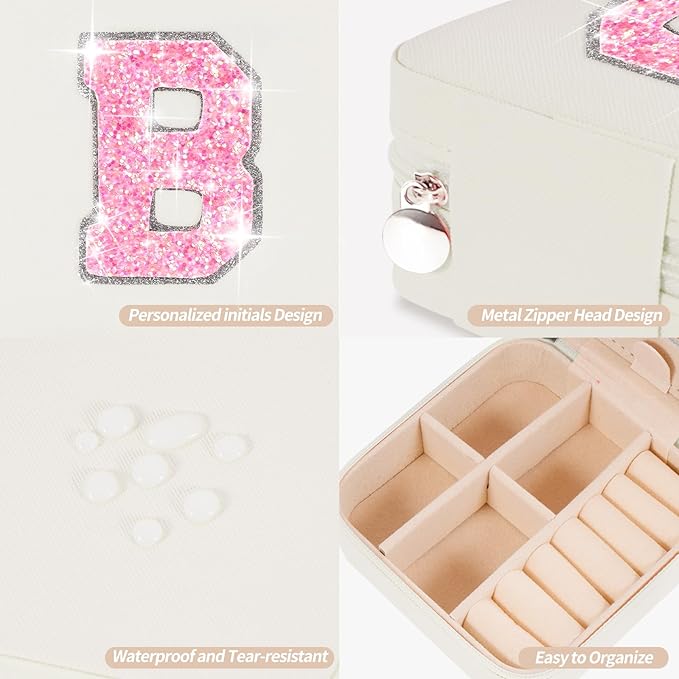 Initials Travel Jewelry Case - Bridesmaid Gifts Wedding Day,Bridesmaid Proposal Gift,Bridal Shower Gifts,Maid of Honor Gifts,Bachelorette Party Decorations Favors | Cream,B