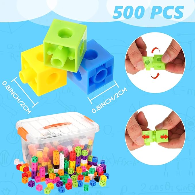 Jenaai 500 Pcs Math Learning Linking Cube with Storage Container Counting Cubes, Colorful Plastic Counting Blocks, Manipulatives Classroom Learning Supplies for Educational(Orange)