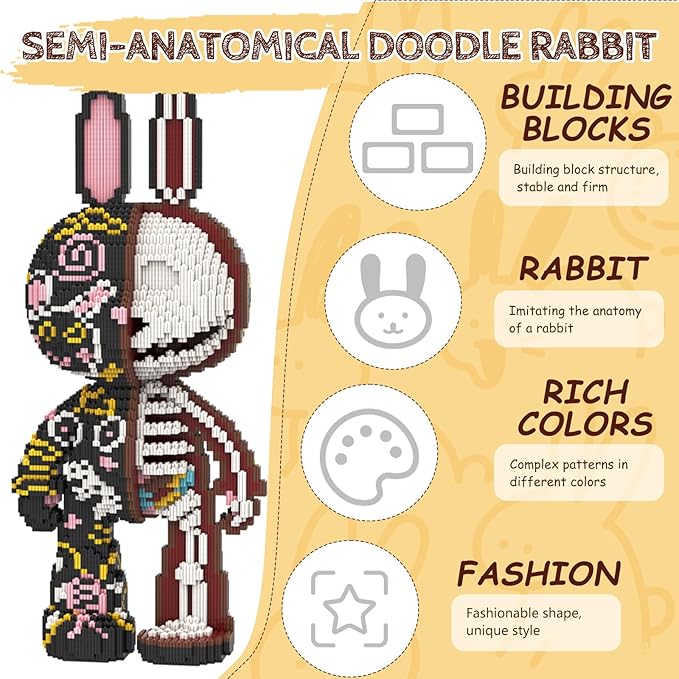 Animal Graffiti Skeleton Rabbit Micro Mini Building Blocks Sets Large Cute Animal Mechanical Rabbit Building Kits Model Toys for Adults Kids Teens 7300 PCS