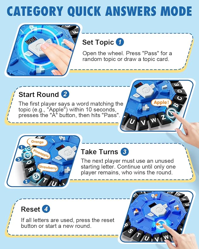 Word Game Family Board Games with Display Timer and 2 Modes, The Fast-Paced 24 Letters Pressing Games, Learning Word Game for Kids & Adults, 2-8 Players, 15-20 Minute Play Time