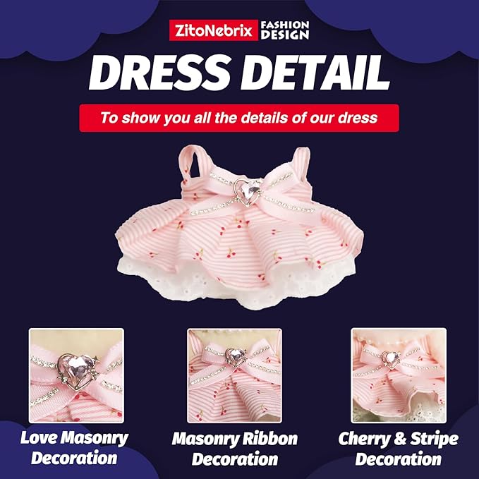 Cloth for 15cm ＆ 17cm Doll, 4pcs Doll Clothes Outfit Set for 1st/2nd/3rd Gen Dolls, Include - Crystal Pink Dress , Pink Bow Headband, Pink Balloon, Pearl Necklace(Pink)