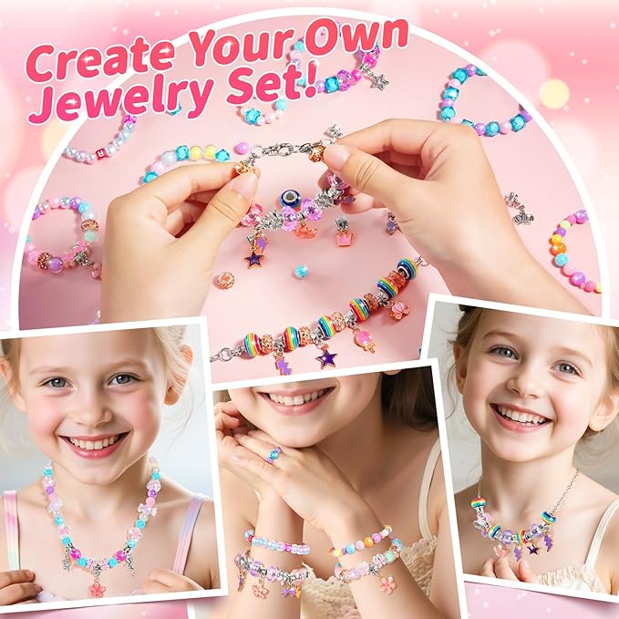 BLmukce Charm Bracelet Making Kit for Girls Ages 8-12, DIY Jewelry Making Kit & Craft Set with Beads, Charms & Necklace Supplies Birthday Christmas Gift for Kids 4-6 7 8 Years Old Girl