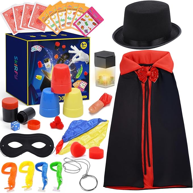 Skirfy Magic Kit,Magician Costume for Pretend Play, Magic Tricks for Kids Age 6-8, Magic Set for Beginners Boys Girls Birthday Gift 6 7 8 9 10 11 12