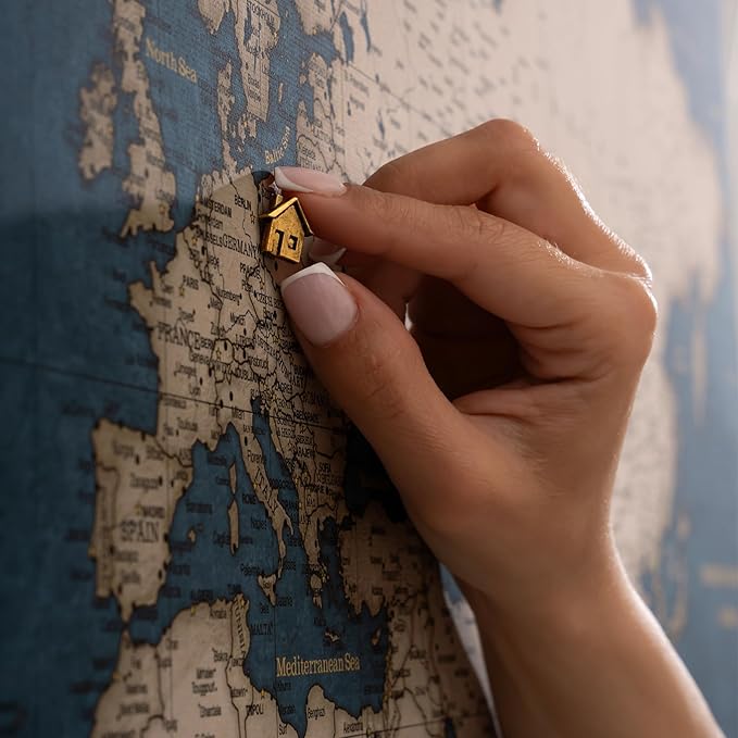 Canvas World Map with Cork Pin Board - English Lettering - Decorative Wall Decoration for All Rooms - Canvas Pictures with World Map Motif (70x50 cm, Pattern 18)