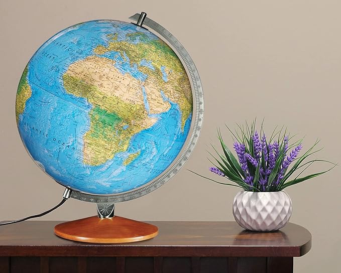 Replogle Illuminated World Globe with Stand, 12 Inch diamteter light up globe with 3-D Raised Relief Texture. Perfect for Children And Kid's Classroom and home Decor, Made In USA