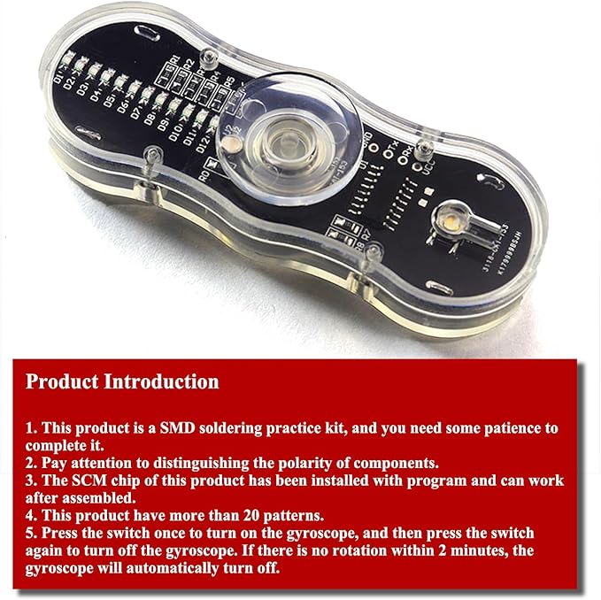ISolderStore LED Rotating Gyroscope DIY Kit 2 Leaves Gyroscope SMD Soldering Project Soldering Practice Kit Electronics Kit for Students