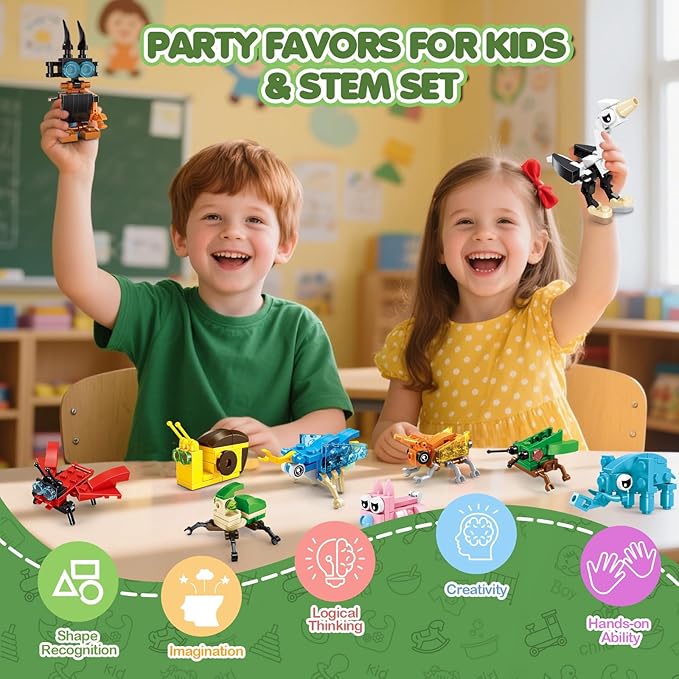 24 Pack Party Favors for Kids, 72 Kinds of Animals Building Block Sets, Small Building Bricks Toy for Goodie Bags Stuffer Classroom Prizes, Christmas Birthday Gift for Boys Girls Ages 6-12