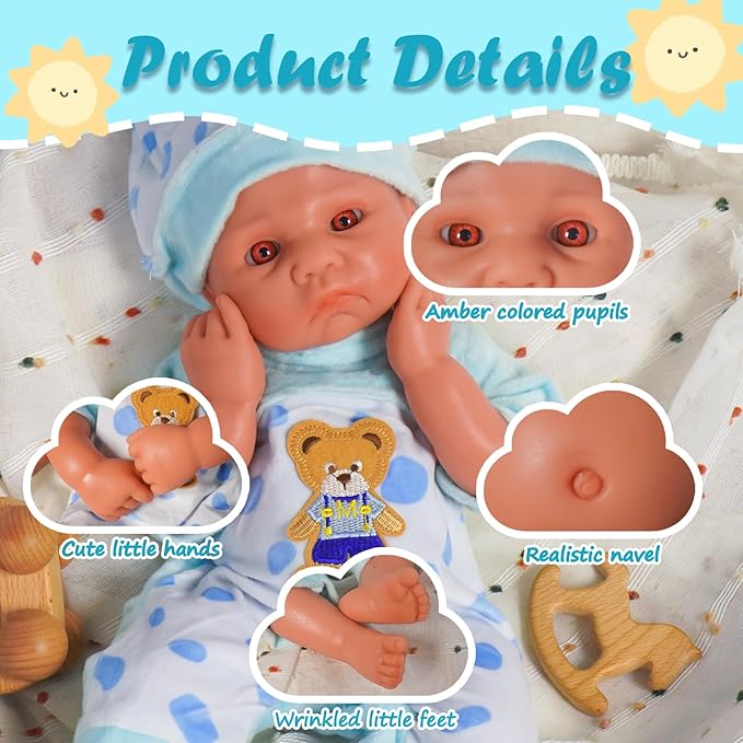 Reborn Baby Dolls Silicone Full Body 15.4in Weighted Real Life Open-Eyes Boy Dolls Lifelike Newborn Baby Soft Body Flexible Limbs Not Vinyl