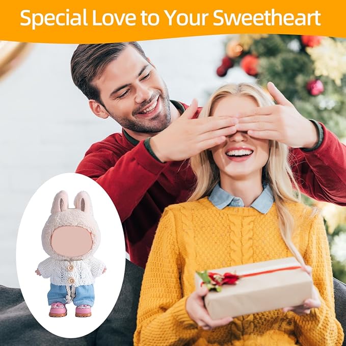 17cm Doll Clothes Set, Premium Jeans & Knitted Sweater Outfit for 17cm 15cm Dolls, Cute Dress Up Fashion, No Doll Included (White, 17cm/15cm)