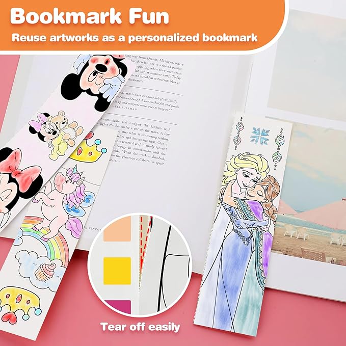 Paint with Water Coloring Books for Kids, Princess Pocket Mess Free Watercolor Painting Kit, Water Color Paint Set Arts and Crafts Gift for Girls Ages 4 5 6 7 8+, Travel Activity Toy