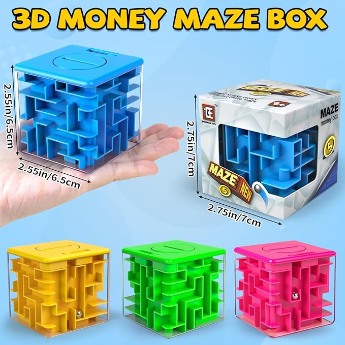 2 Pack Money Puzzle Gift Box, 3D Maze Puzzle Boxs Games Toy Gravity Memory Cube Ball Puzzle Educational Toys Gifts for Kids Boys Girls Students Teens Adults,Green and Blue