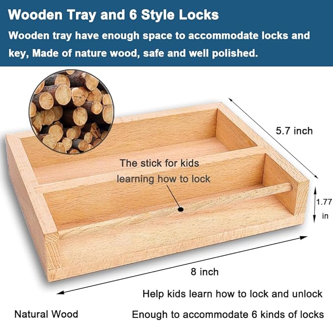 Montessori Lock and Key Toy Set for Toddlers, Educational STEM Lock Toys Matching Games Set with Wooden Tray for 3-5 Year Old Kids