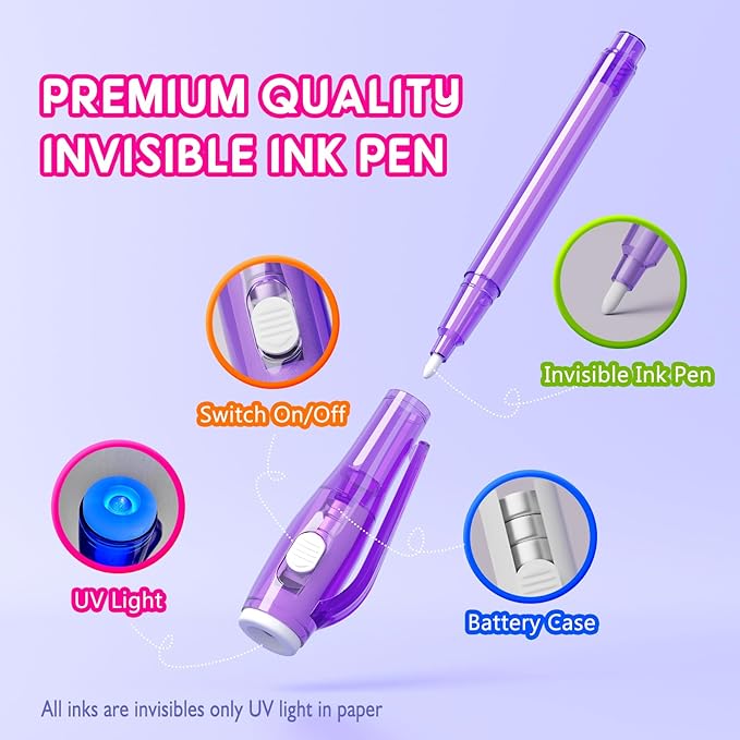 Invisible Ink Pen Spy Game for Kids, Party Favors Toys for Girls Boys, Magic Markers for Boys Girls Fun Outdoor Toys, Birthday for 6-13 Year Old Girls Boys (24PCS+Black Notebooks)