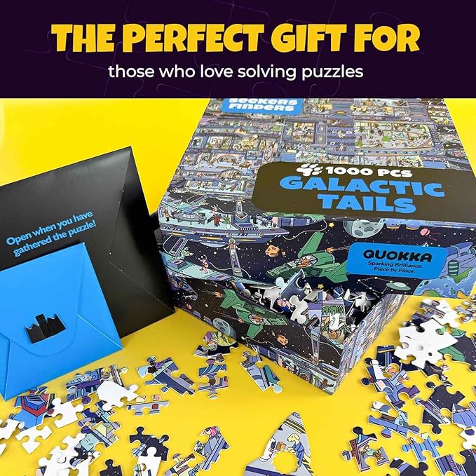 QUOKKA 1000 Piece Jigsaw Puzzle for Adults Galactic Tails – Premium Box Packaging with Extra Fun Challenges - Stunning Galaxy Dog Puzzle - Perfect for Relaxation & Creativity & Gift Giving