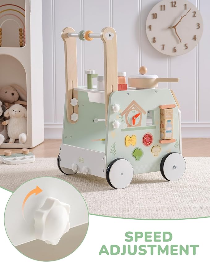 ROBUD Wooden Baby Push Walker, Learning Walking Toys, Adjustable Height Baby Walker with Decelerator, Montessori Toys for Baby 10 Months+, WRP24