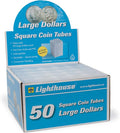 LIGHTHOUSE - Square Coin Tubes - Convenient Push Top, Virtually Unbreakable, Acid Free and Archival Quality - Coin Tubes for US Large Dollars, 50 Pack