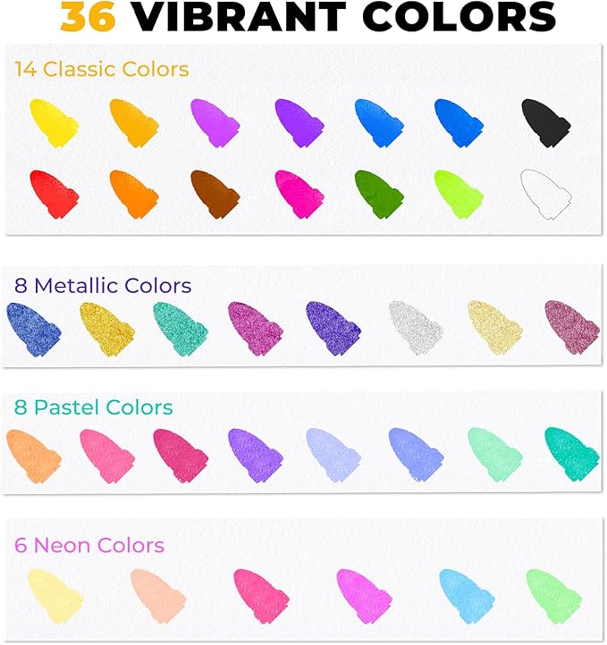 36 Colors Tempera Paint Sticks, Washable Rocket Paint Sticks for Kids, Non-Toxic and Quick Drying