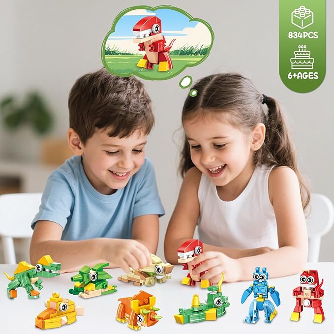 24 Pack Mini 3-in-1 Dinosaur Building Set, Kid's Classroom Gifts Build Block Toy Stocking Stuffers, Classroom Prizes Goodie Bags Fillers, Party Favors Boxes for Boys Girls 6 8 10 12