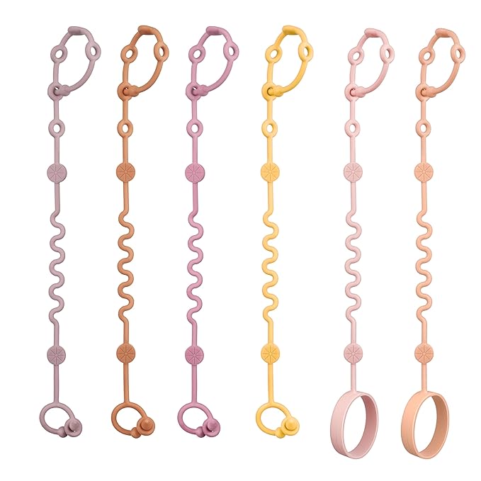 Toy Straps for Baby, 6pcs Adjustable Toy Holder for Stroller Accessories, Silicone Tether Pacifier Clip, No Throw Travel Essential Leash for High Chair, Car Seat