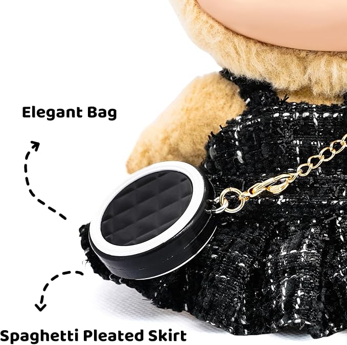 Doll Clothes for 17cm Dolls, Premium Handmade with Luxury Chic Style Set 3 Piece Set Including a Dress, Black Bag and Bow, High-End Dolls Accessories for Play & Display for Play & Display