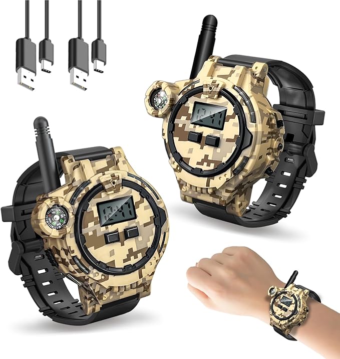 Walkie Talkies for Kids Rechargeable 2 Pack, Long Range Camo Walkie Talkie for Boys Age 8-12, Wrist Walkie Talkie Spy Watches for Kid, Kids Walkie Talkies 2 Pack for Christmas Birthday Gift