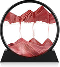 Moving Sand Art Picture - 3D Quicksand Painting Decor - Round Glass 3D Deep Sea Sandscape - Relaxing Home Decoration Desk Toys for Home Office Desk Mantle Bookshelf- (Red, 7 in)