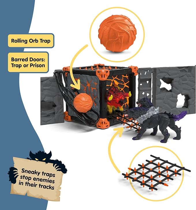 Schleich Eldrador Creatures - 71 PC BattleCave Arena Lava Vs. Shadow Playset - Lava Bull and Shadow Hound Set - Animal Monster Figurines for Boys and Girls - Fun Beast Toys for Kids Ages 7+ | 42673