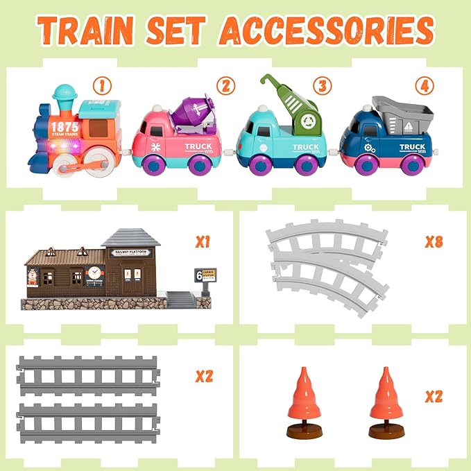 Electric Train Set for Toddlers, Magnetic Train Toys with Light and Music, Toddler Train Track Playset 3-5, Birthday Gifts for 3 4 5 Years Old Boys Girls