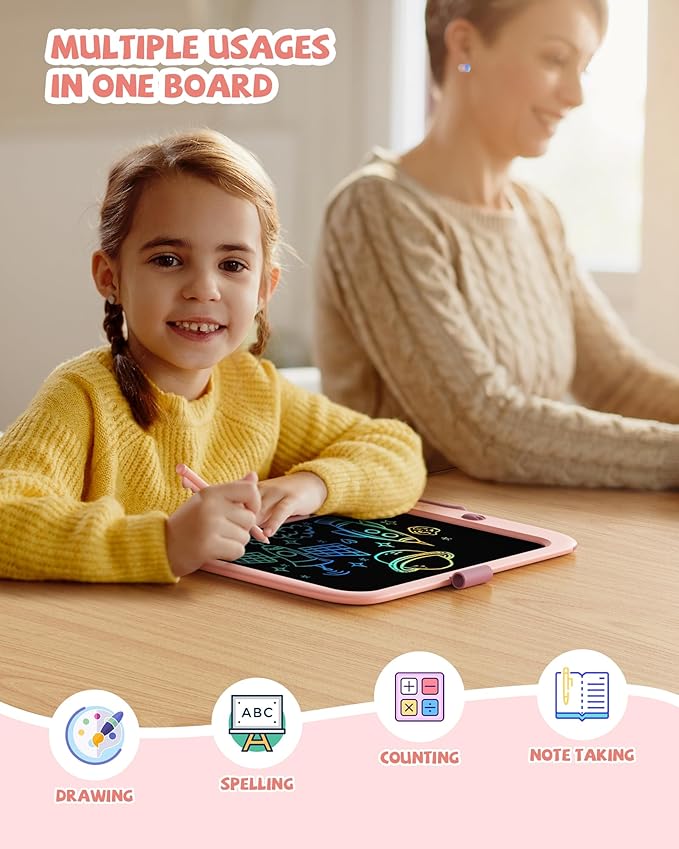 TEKFUN Girls Toys, LCD Writing Tablet for Kids, Doodle Board Dinosaur Toys, Travel Essentials Toys for 3 4 5 6 Year Old Boys Girls, Easter Birthday Christmas Gifts (10inch Pink)