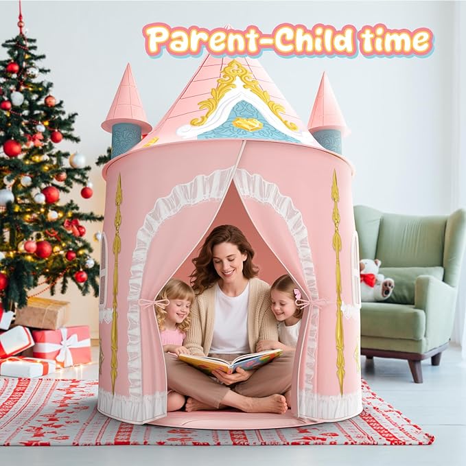 Skirfy Kids Play Tent for Girls Toddler Indoor Princess Tents for Kids Ages 4-8 Large Outdoor Playhouse Castle for Girl Boys 3-5 4-6 Birthday Thanksgiving
