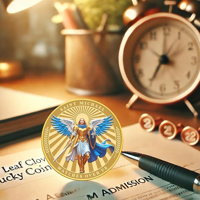 Saint Michael Watches Over Us Challenge Coin – Zinc Alloy Commemorative Coin – 3D Engraved Pocket Token Medallion for Collectors – Veterans Law Enforcement Military Police First Responder Gift