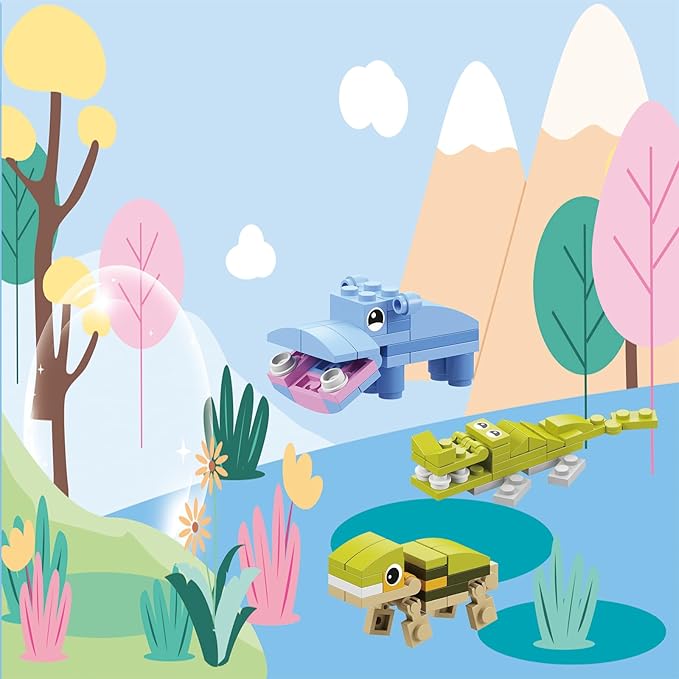 Animals Building Blocks for Kids, Party Favors for Kids,Gifts Kids Prizes, Goodie Bag Fillers Carnival Prizes,Birthday (12 in 1 Animal)
