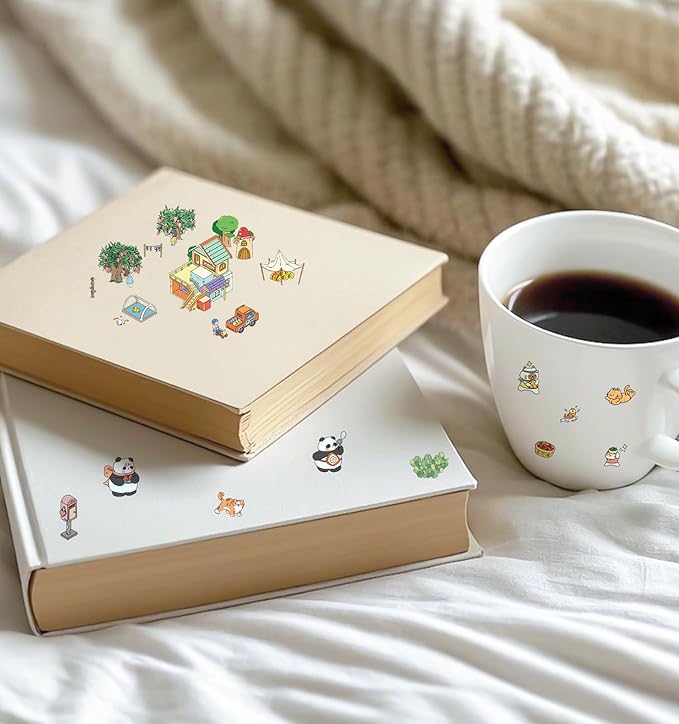 DIY 3D House Stickers, 4 Sets Fun DIY Stickers Scene Make Your Own Mini House Cute Cartoon Animal Scene Stickers for Kids Adult Sticker Art Relief Stress Pass The Time-Large Size