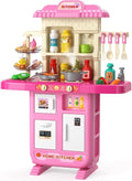 Kitchen Playset for Ages 3-6 4-8, Play Kitchen with Light and Sound, Sink Toy, Pretend Food Toys for Toddlers 3-5 Boys Girls 6-12 (Pink)