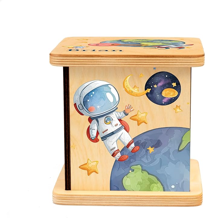 Wooden Piggy Bank for Kids and Adults, Personalized Gift Handmade in USA by BloomOwl, Custom Piggy Bank, Personalized Banks for Kids, Gifts for Baby Boys and Girls (Astronaut)