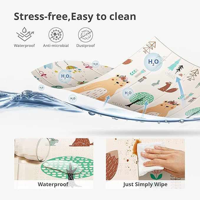 UANLAUO Foldable Baby Play Mat, Extra Large Waterproof Activity Playmats for Babies,Toddlers, Infants, Play & Tummy Time, Foam Baby Mat for Floor with Travel Bag (Bear(59x59x0.4inch))