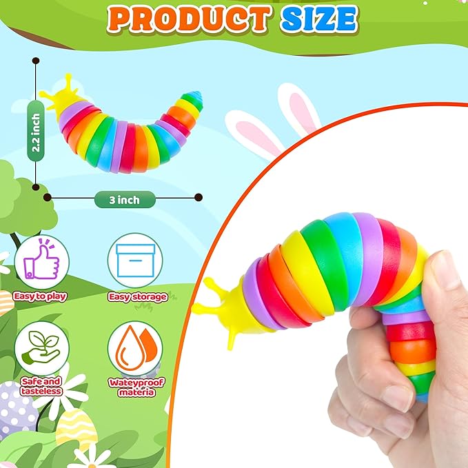 6PCS Baby Sensory Fidget Slug Toys Pack, ASMR Travel Airplane Activities Road Trip Car Toy for Toddler Kids Figette Worm for Adults Stress Relief Gift for Autism ADHD Autistic Caterpillar Stim Toys