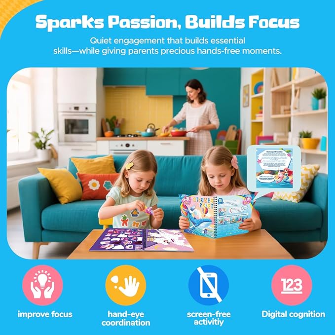 4PCS Paint by Number Sticker Book Travel Activities for Girls Boys Kids Ages 4-10 Road Trip & Airplane Quiet Time Toys, Birthday Present, Preschool Classroom Party Gifts