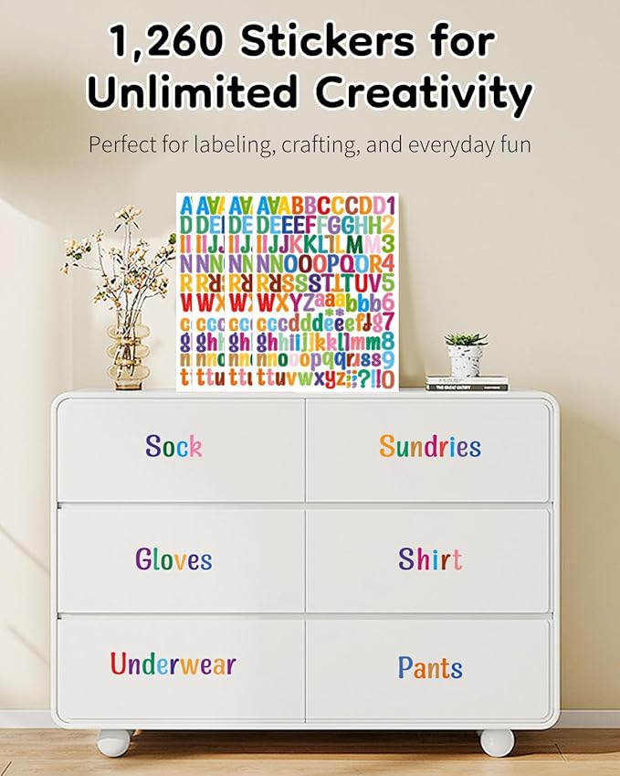 Uniclife 10 Sheets Letter Stickers, 1260 Pcs Scrapbook Stickers, 1 Inch Vinyl Number Alphabet Sticker, Self-Adhesive Stick on Letters for Mailbox Bottles Crafts Posters Decor