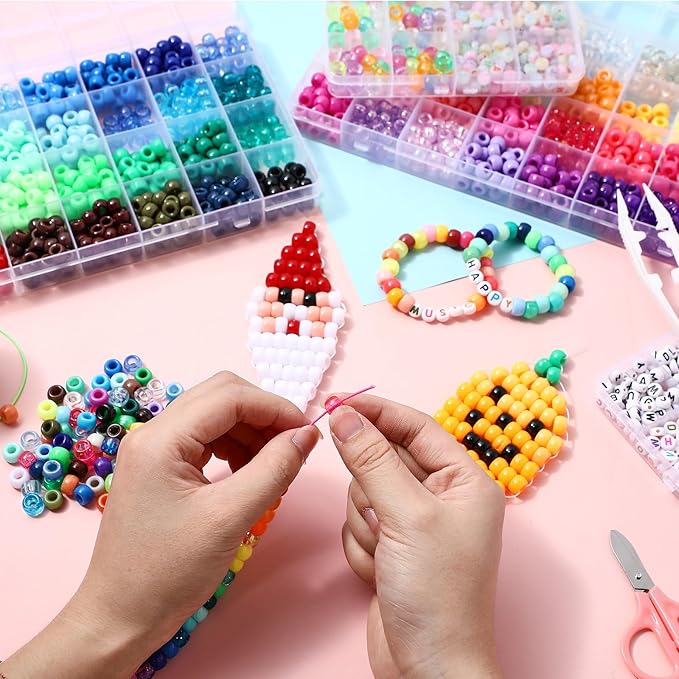 73 Colors 3700 Pcs Pony Beads for Bracelet Making Kit 64 Colors Pony Rainbow Letter Beads 9 Colours Glow in The Dark Beadwork Friendship Bracelet Jewelry Crafts with Elastic Cord