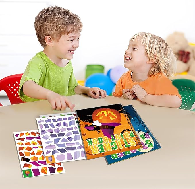 Omgouue 2PCS Halloween Crafts for Kids Ages 4-8 Sticker Paint Books Includes Pumpkins Spiders Tombstones and More Designs Gift Party Create 20 Pictures Sticker Sheets are Separate