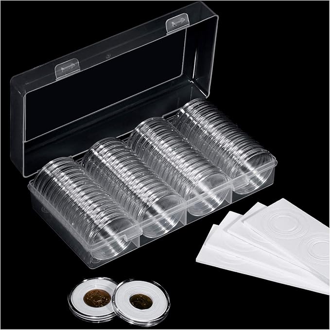 FRIMOONY 2 Pack 41mm Coin Capsules, with Foam Gasket and Plastic Storage Box, for Coin Collection