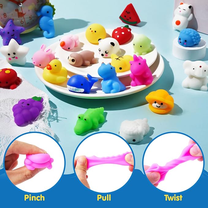 JOYIN Mochi Squishy Toy Set, 100 Pack Mini Squishy Mochi, Party Favors for Kids, Kawaii Stress Relief Toys, Basket Stuffers, Goodie Bags Fillers, Birthday Gifts, Classroom Prizes