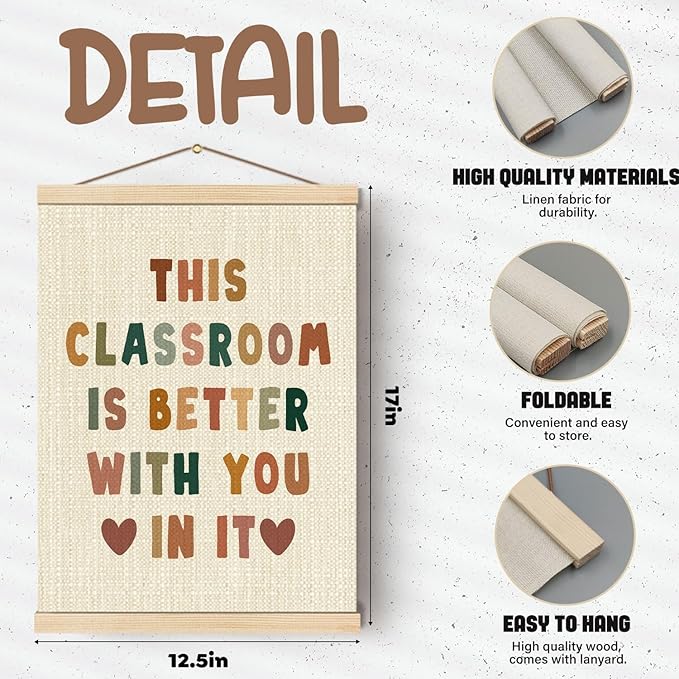 Boat Wades Inspirational Positive Affirmation Wall Art Poster Hanger Frame, Boho Classroom Decor, This Classroom Is Better with You in It Hanging Wall Decor for School Class Room, 12x16 Inch