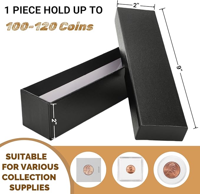 ZOOFOX 10 Pack Coins Holders for Collectors, Cardboard 2x2 Inch Coin Flip Boxes, Single Row Coins Snap Protection Cases for Coin Dollar Collection Supplies