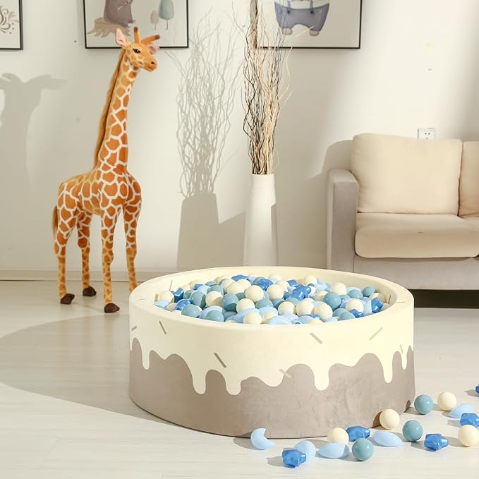 GOGOSO Ball Pit Balls Stars Moon Shapes Plastic Pitballs for Toddler Play Tent Baby Photo Props Kids Pool Water Toys Kiddie Pool Party Decor, Pearl Blue+Cream Blue+White,100PCS