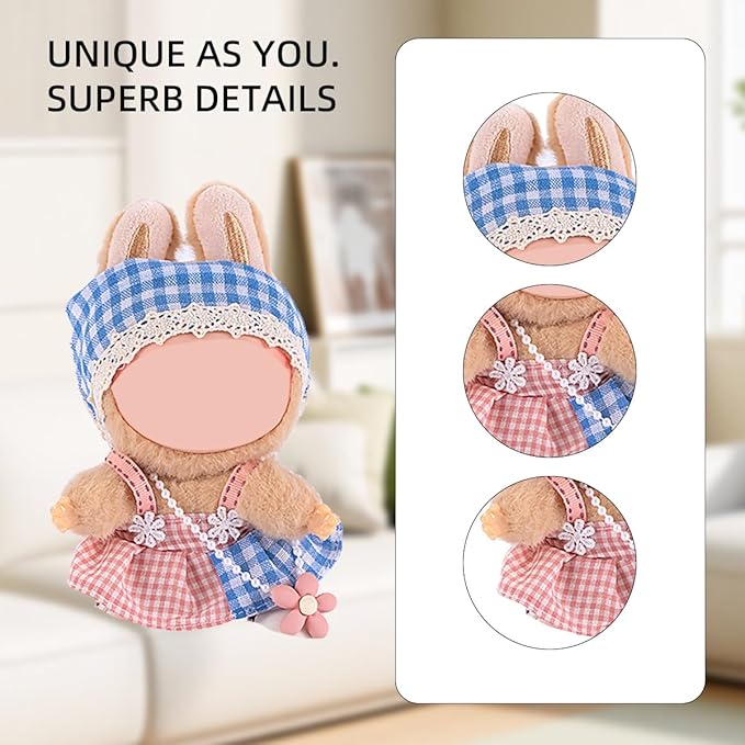 17cm Doll Clothes Set, Premium Jeans & Knitted Sweater Outfit for 17cm 15cm Dolls, Cute Dress Up Fashion, No Doll Included (Pink/Blue, 17cm/15cm)