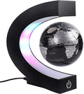 Floating Globe with Colored LED Lights C Shape Anti Gravity Magnetic Levitation Rotating World Map with Touch Switch for Gift Home Office Desk Decoration With Switch(Black)