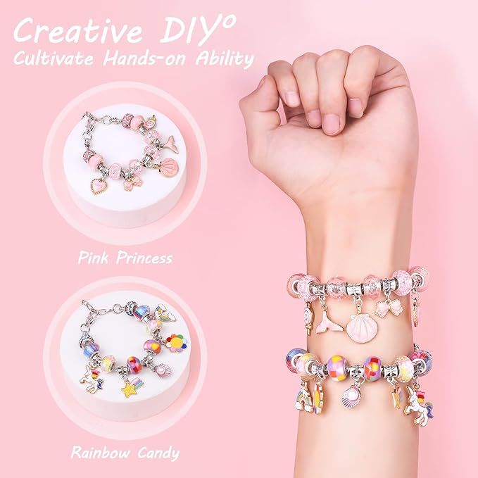 UFU Charm Bracelet Making Kit -120Pcs DIY Jewelry Making Kit, Mermaid Gifts for Girls Toys Crafts for Teen Girls Ages 5 6 7 8-12, with Portable Bracelet Organizer Box