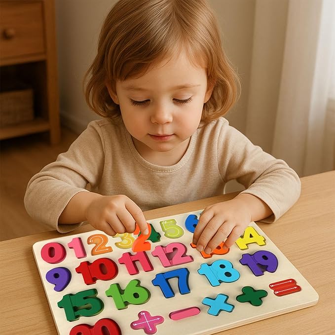 LovesTown Wooden Puzzles for Kids, Montessori Number and Shape Puzzles, Preschool Educational Toddler Puzzle Toys for Boys Girls